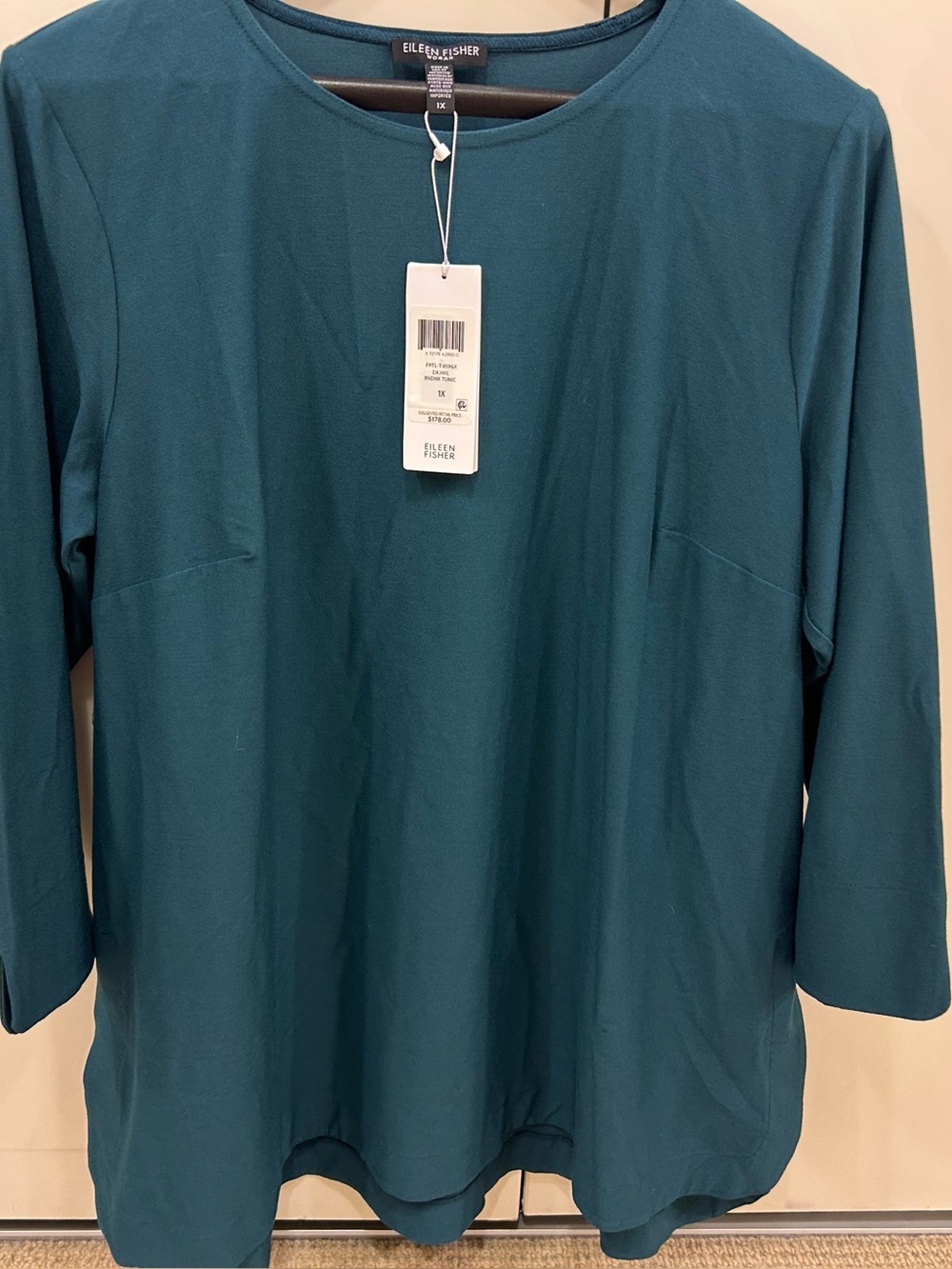 EILEEN FISHER classic lightweight washable stretch forest greencrepe tunic top1X